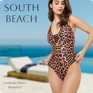 SOUTH Beach Leopard Print Ladder Cut-out Detail Swimsuit